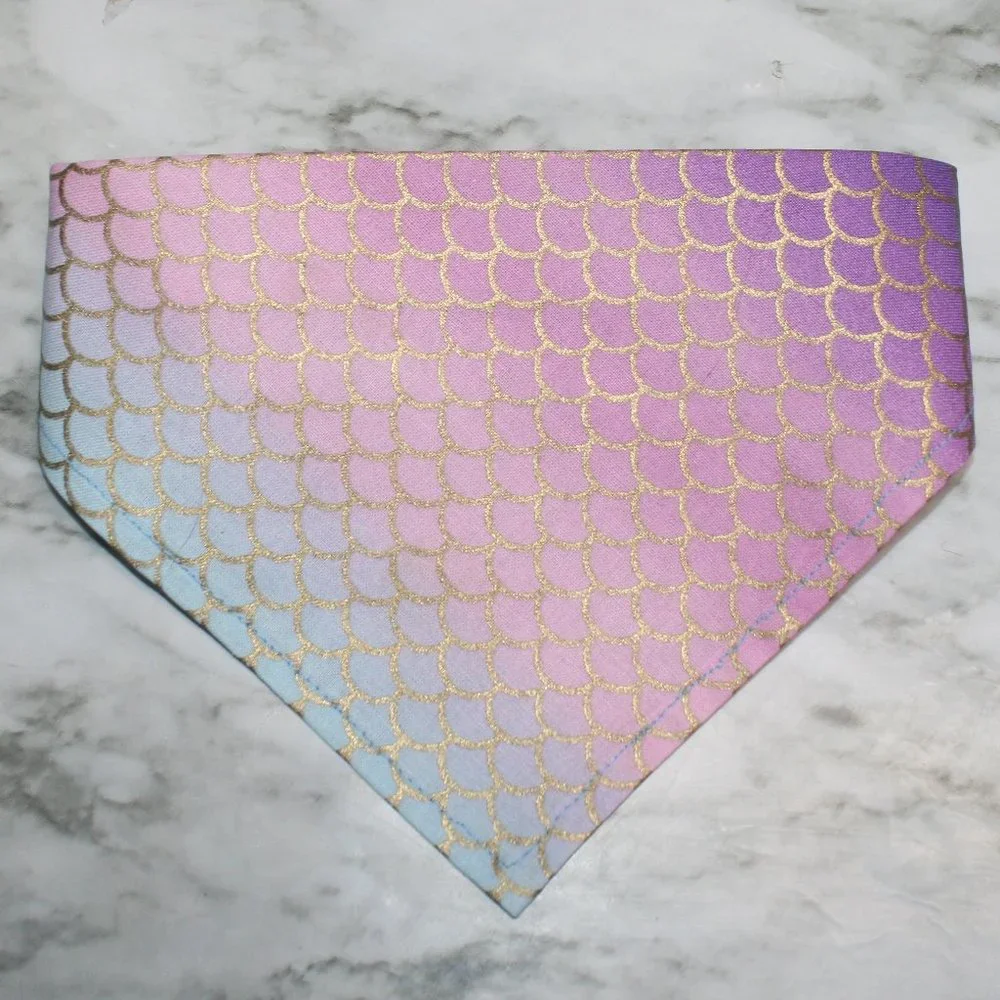 HAND CRAFTED Bandana Pastel Mermaid Scales Print Dog Pet Scarf Accessory